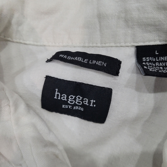 Haggar White Geometric Linen Blend Pattern Men's Shirt - Picture 6 of 6